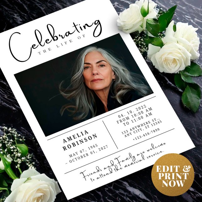 Cartão Postal Serviço Memorial de Anúncio Funeral com Foto (Criador carregado)