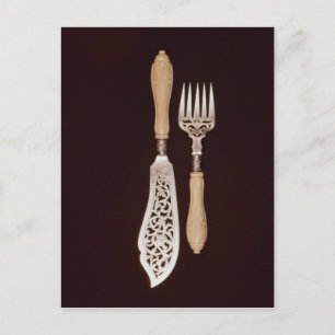 Cartão Postal Servidores de peixe com cabos de marfim esculpido