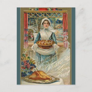 Cartão Postal Servindo Torta Vintage no Dia de Ação de Graças