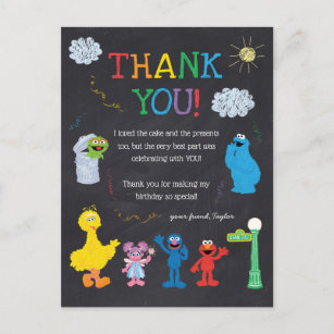 Cartão Postal Sesame Street Pals Chalkboard Rainbow Obrigado