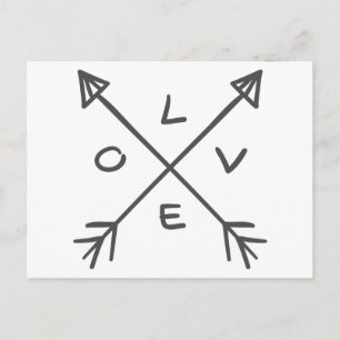 Cartão Postal Setas de Amor Casamento Branco e Preto Monocromát