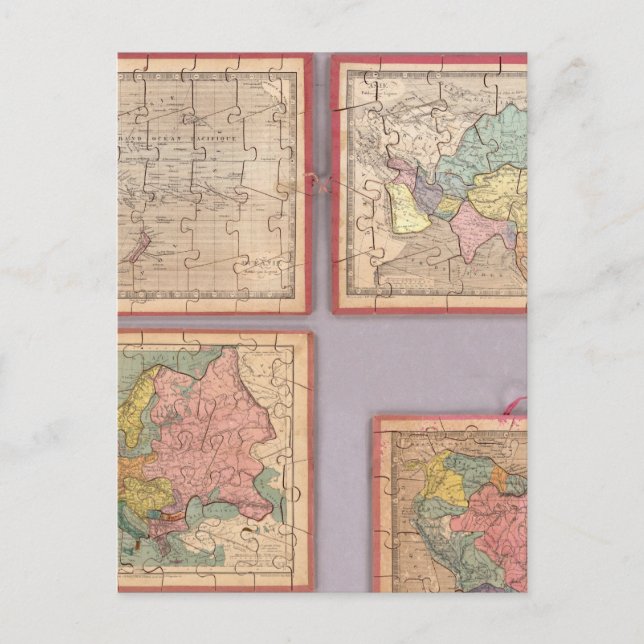 Cartão Postal Sete Mapas Quebra-cabeça do Mundo (Frente)