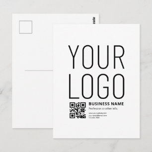 Cartão Postal Seu logotipo comercial com código QR e texto editá
