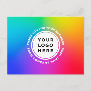 Cartão Postal Seu Logotipo e Texto Arco-Íris Agradecimento Perso