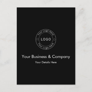 Cartão Postal Seu logotipo empresarial em preto personalizado