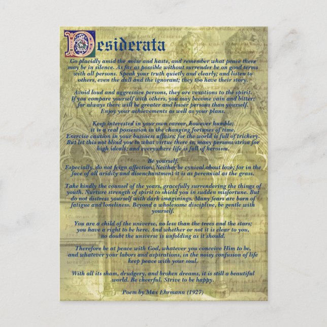Cartão Postal Seu Poema de Desiderados Dourado Inspiracional de  (Frente)
