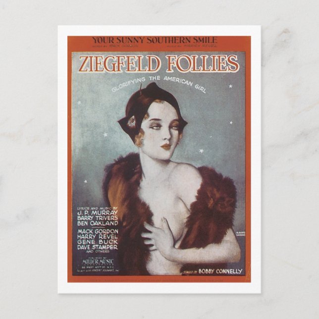 Cartão Postal Seu Sunny Southern Sorri Ziegfeld Follies Songbook (Frente)