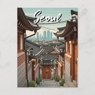 Cartão Postal Seul Bukchon Coreia do Sul Pôr do sol