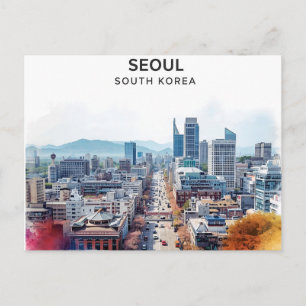 Cartão Postal Seul Coreia do Sul Aquarela Arte Viagem