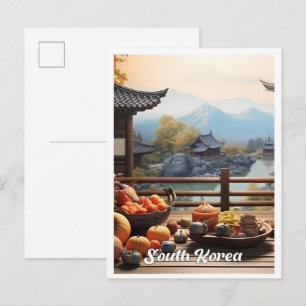 Cartão Postal Seul Coreia do Sul Arte Ilustração de Viagem Vinta