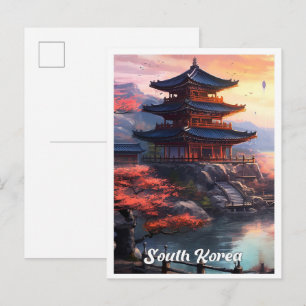 Cartão Postal Seul Coreia do Sul Arte Ilustração de Viagem Vinta