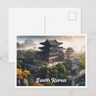 Cartão Postal Seul Coreia do Sul Arte Ilustração de Viagem Vinta