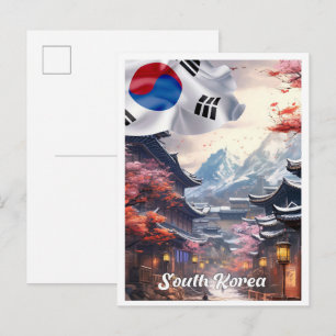 Cartão Postal Seul Coreia do Sul Arte Ilustração de Viagem Vinta