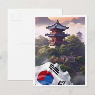Cartão Postal Seul Coreia do Sul Arte Ilustração de Viagem Vinta