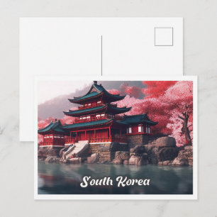 Cartão Postal Seul Coreia do Sul Arte Ilustração de Viagem Vinta