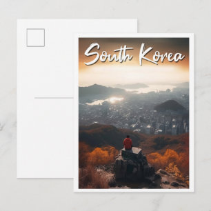 Cartão Postal Seul Coreia do Sul Arte Ilustração de Viagem Vinta