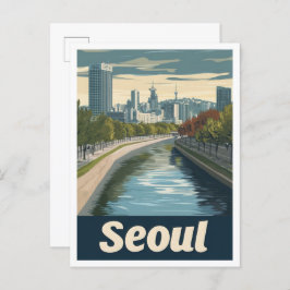 Cartão Postal Seul Coreia do Sul Arte Ilustração de Viagem Vinta