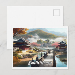 Cartão Postal Seul Coreia do Sul Arte Ilustração de Viagem Vinta