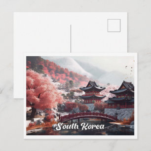Cartão Postal Seul Coreia do Sul Arte Ilustração Vintage Viagem
