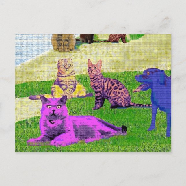 Cartão Postal Seurat Sunday Tarde Parody Cat Art (Frente)