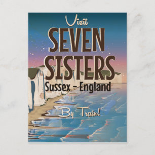 Cartão Postal Seven Sisters, Sussex pôster de viagem vintage