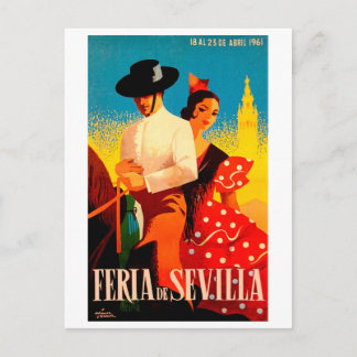 Cartão Postal Sevilha, Espanha, casal a cavalo, viagem vintage
