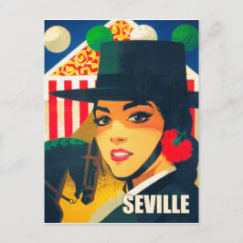 Cartão Postal Sevilha, Espanha, garota espanhola com chapéu pret