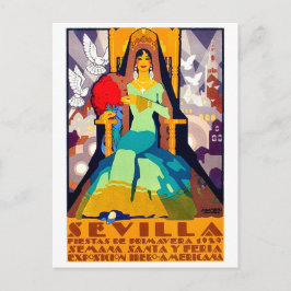 Cartão Postal Sevilha, Espanha, mulher em traje tradicional