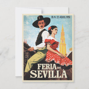 Cartão Postal Sevilla Feria de abril 1951 Vintage