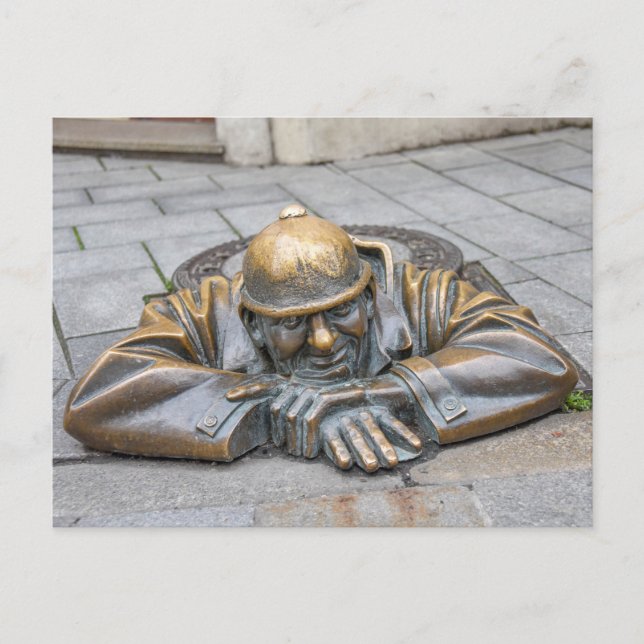 Cartão Postal Sewer Worker Bronze Estátua, Bratislava, Eslováqui (Frente)