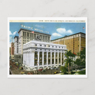 Cartão Postal Sexta & Olive Sts., Los Angeles 1933 Vintage