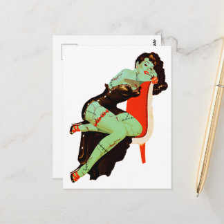 Cartão Postal Sexy Halloween Retro Zumbi Pin-up na Cadeira