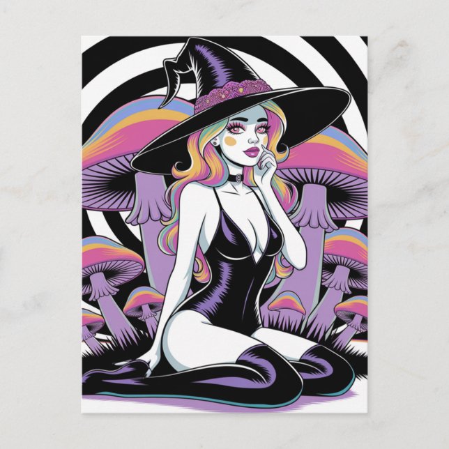 Cartão Postal Sexy Witch and Mushrooms (Frente)