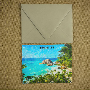 Cartão Postal Seychelles Pintura Tropical a Óleo – Ilha Vibrante