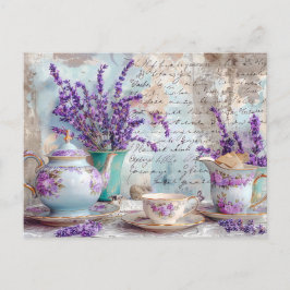 Cartão Postal shabby chic Lavender with Classic Tea Service