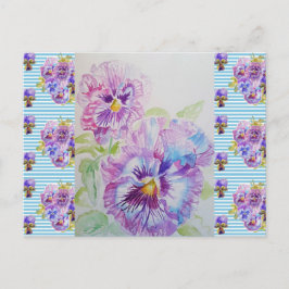 Cartão Postal Shabby Chic Pensamento Azul Pastel Listra Arte Car