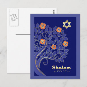 Cartão Postal Shalom na Passover. Árvore de Flor primavera