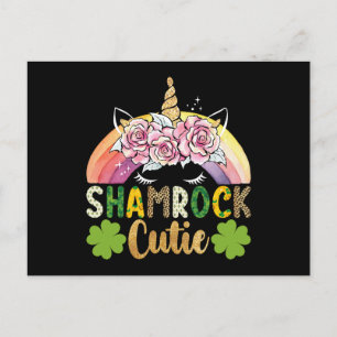 Cartão Postal Shamrock Cutie Dia de São Patrício Arco-Íris Unico