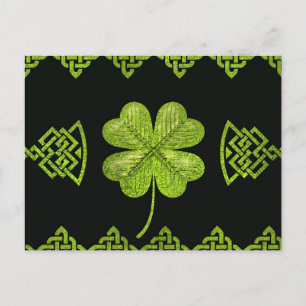 Cartão Postal Shamrock irlandês Trevo de quatro folhas com decor