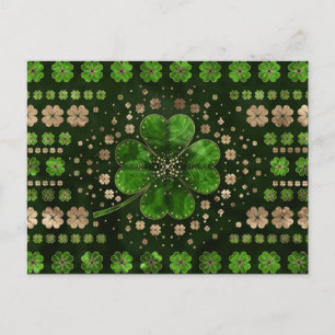 Cartão Postal Shamrock irlandês Trevo de quatro folhas Malachit