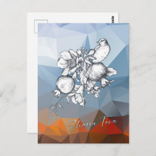 Cartão Postal Shana Tova Metuka Rosh Hashana Funky Art P