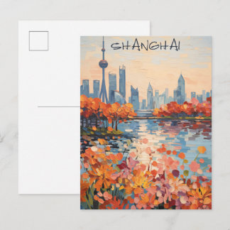 Cartão Postal Shanghai China Travel City Painting Aesthetic