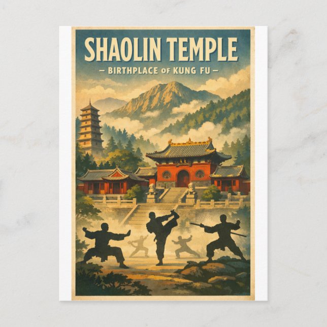 Cartão Postal Shaolin Temple, China, in a classic retro  (Frente)