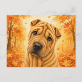 Cartão Postal Shar Pei Autumn Forest Dog