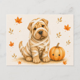 Cartão Postal Shar Pei Múmia de Halloween