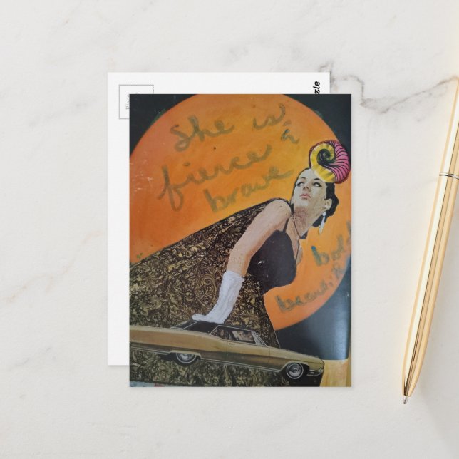 Cartão Postal She is fierce and brave bold collage (Frente/Verso In Situ)