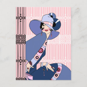 Cartão Postal Shelby, 1920 Art Deco Lady em rosa e azul