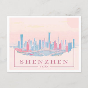 Cartão Postal Shenzhen China Futurística Skyline Pastel Viagem