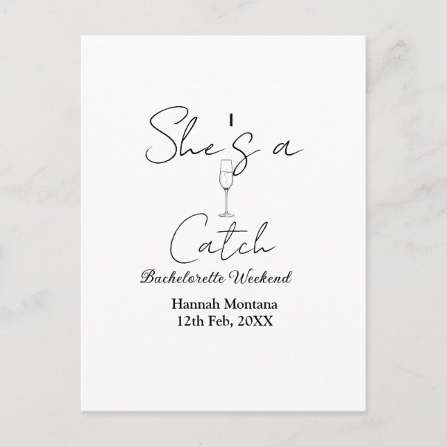Cartão Postal She's a catch champagne bottle bachelorette weeken (Frente)