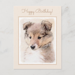 Cartão Postal Shetland Sheepdog Puppy Pintura Original